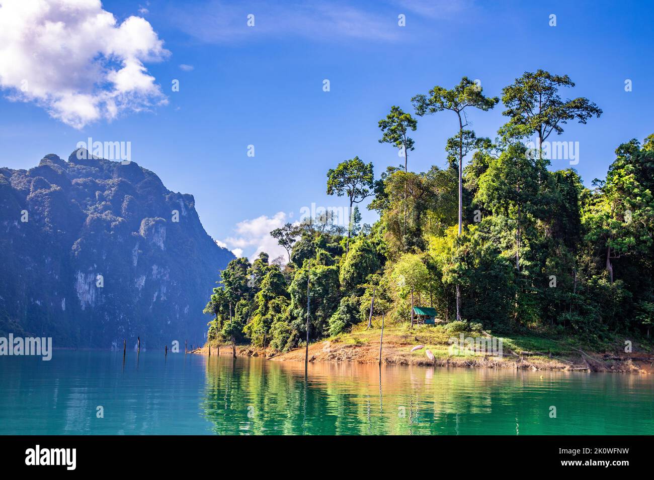 View of Khao Sok national park Cheow Lan Dam lake in Surat Thani, Thailand Stock Photo