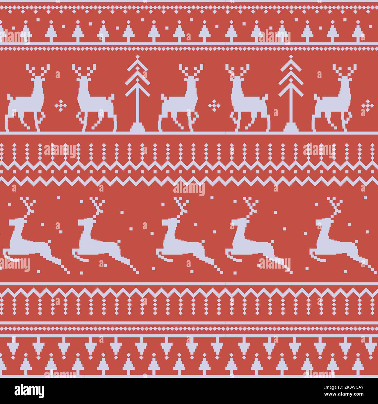 Christmas red panoramic background with drawings of deer and patterns ...