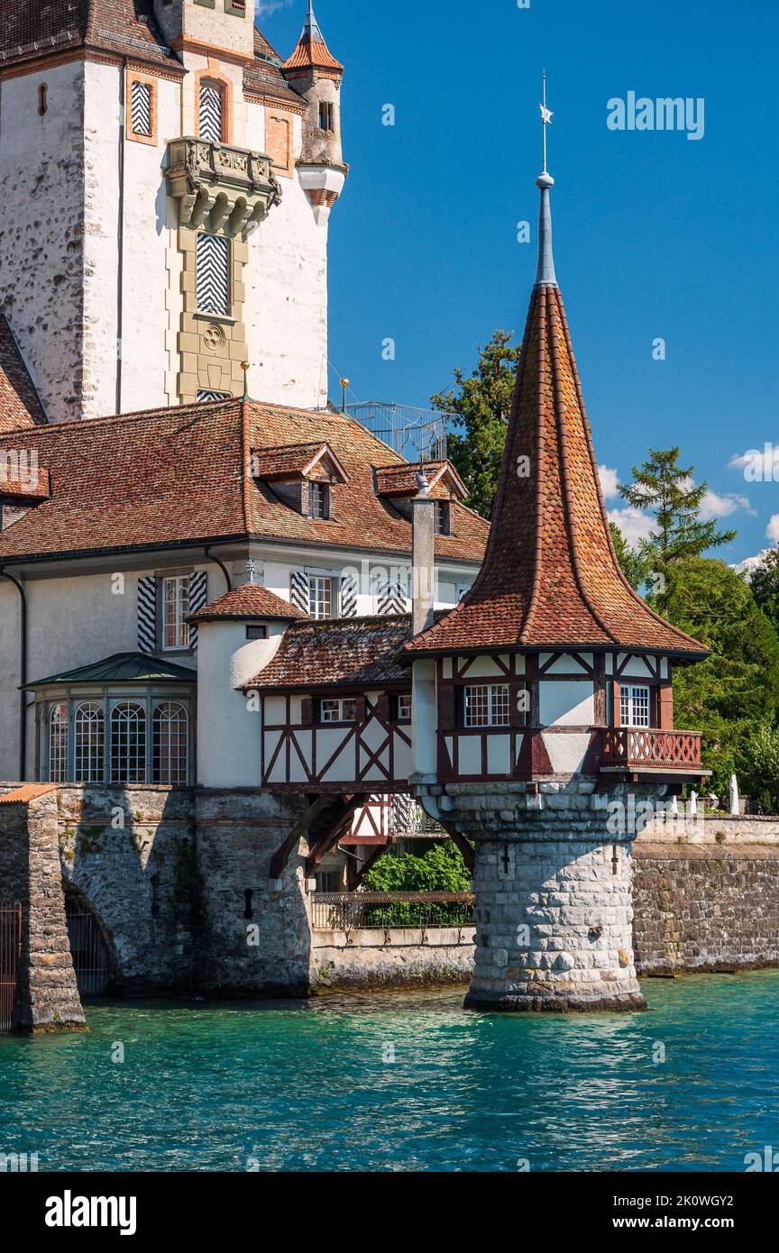 The castle of Oberhofen, situated on the bank of the Thunersee in Canton of Bern, Switzerland Stock Photo