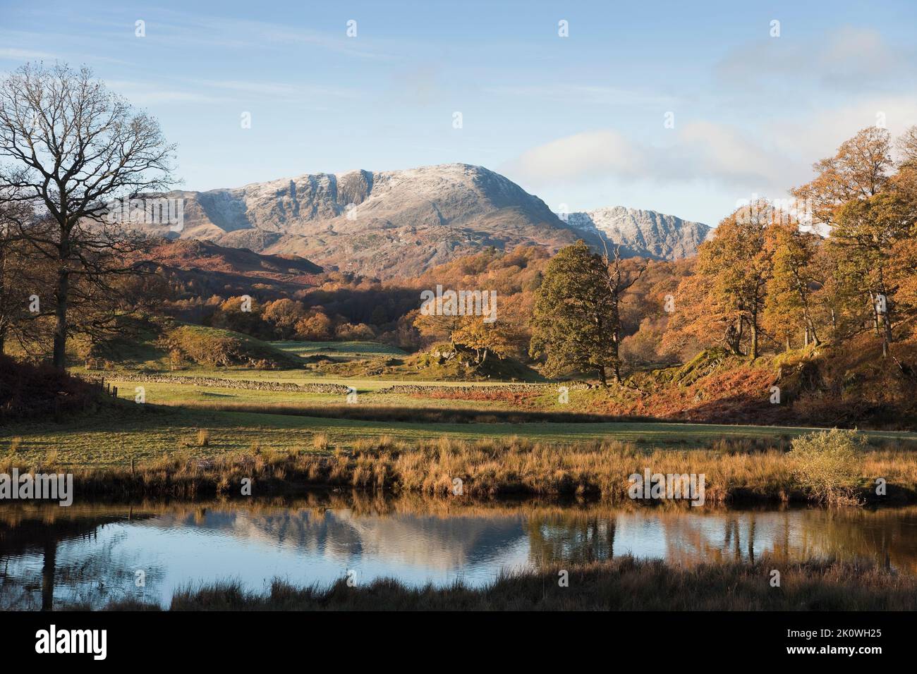Wetherlam reflected in Elter Water Lake in the English Lake District Stock Photo