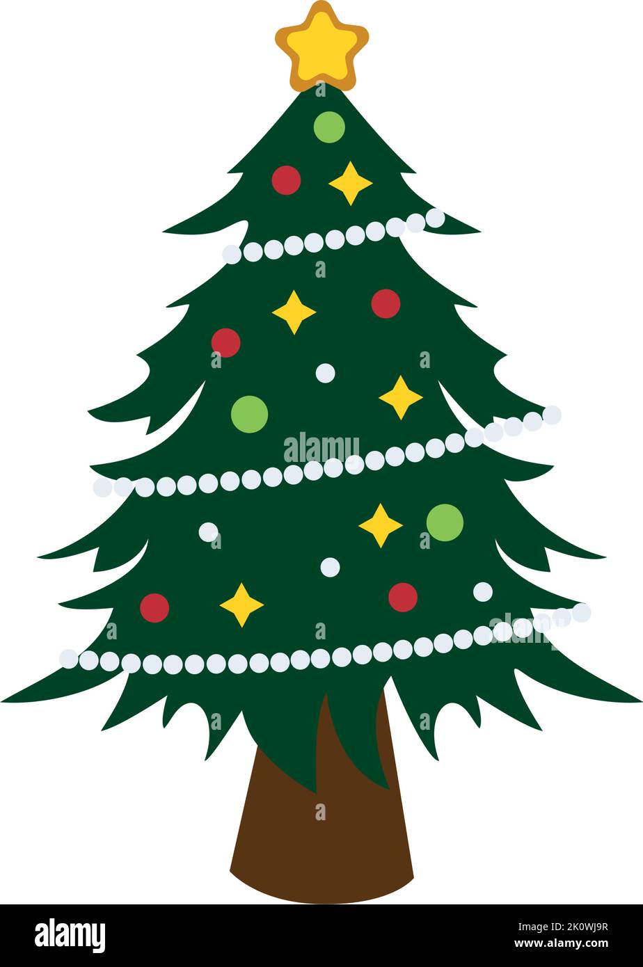 Abstract drawing of a festive decorated Christmas tree on a white ...