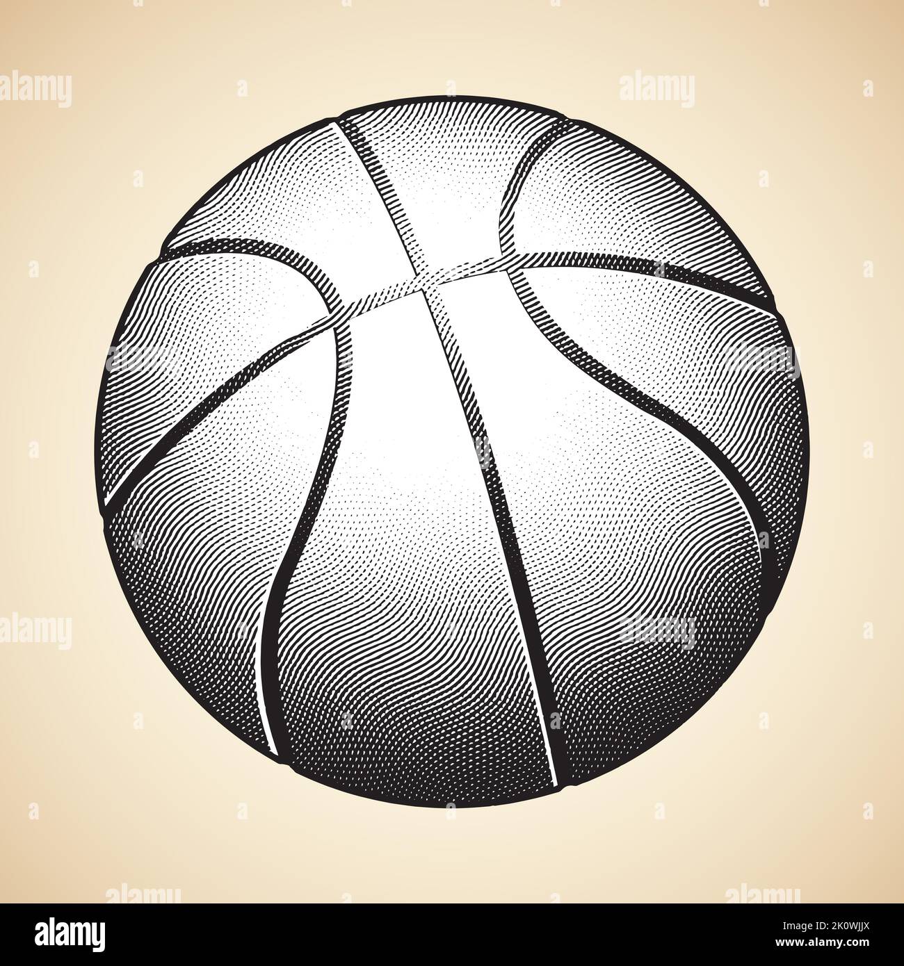 Illustration of Scratchboard Engraved Basketball with White Fill Stock