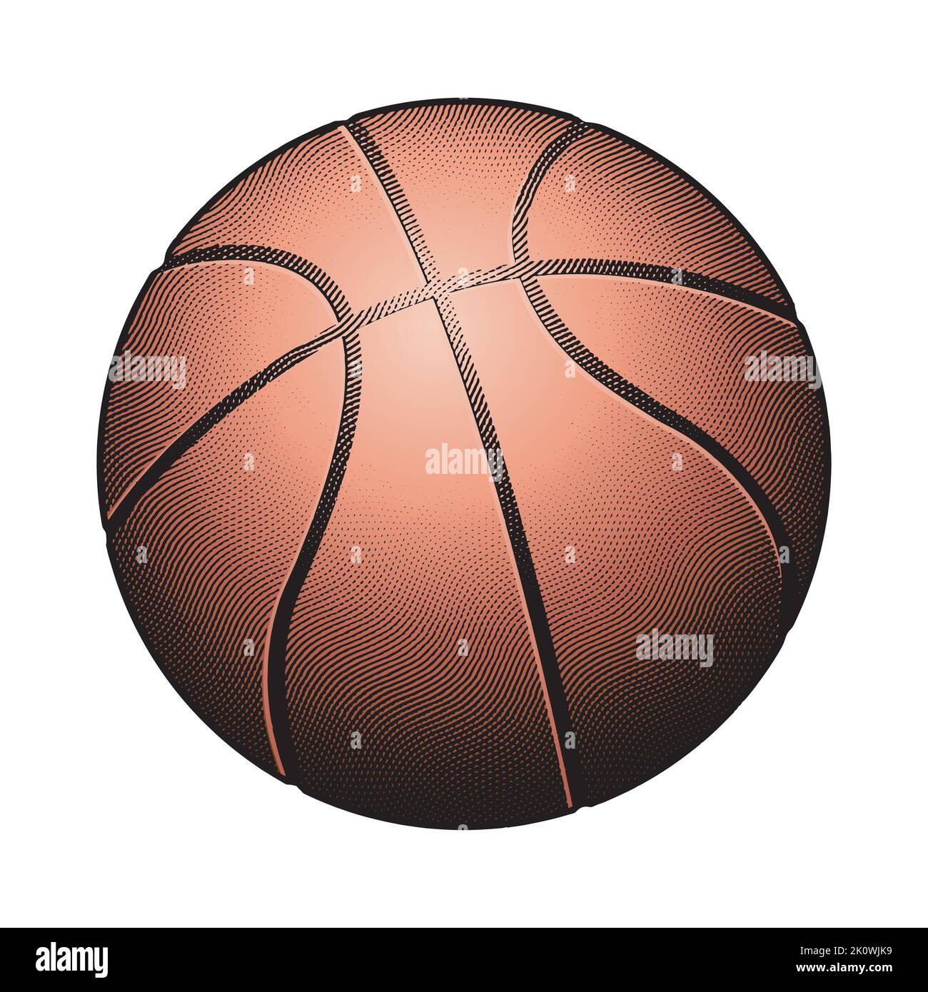 Illustration of Scratchboard Engraved Basketball with Brown Fill Stock