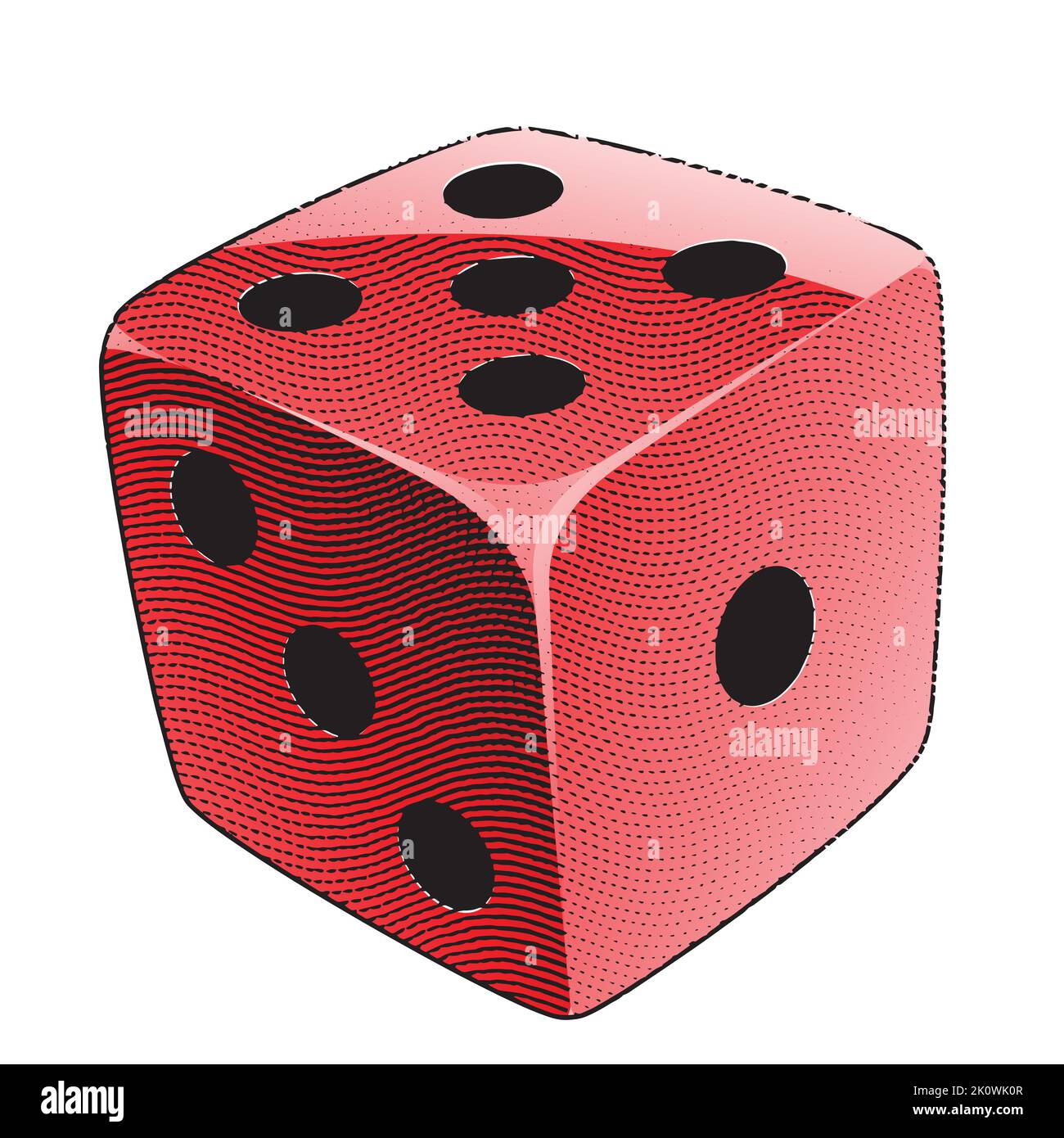 Illustration of Scratchboard Engraved Dice with Red Fill Stock Vector
