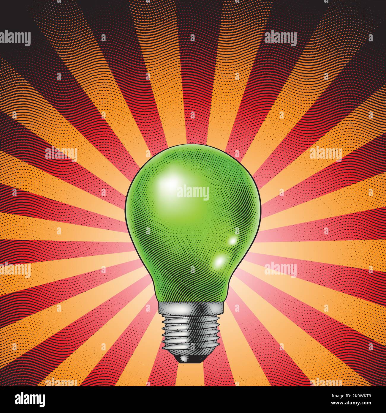 Illustration of Scratchboard Engraved Lightbulb over a Red Striped