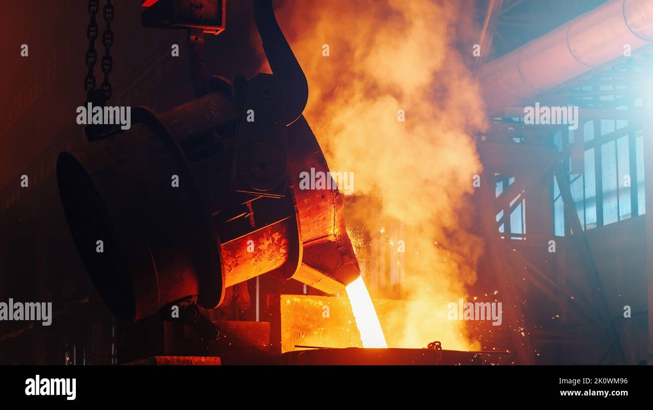 Process of Casting in Foundry. Steel Mill metallurgical Factory. Molten