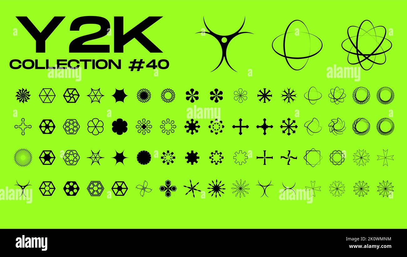 Vector set of flower and star shapes. Y2k shapes of shine, sun Stock ...