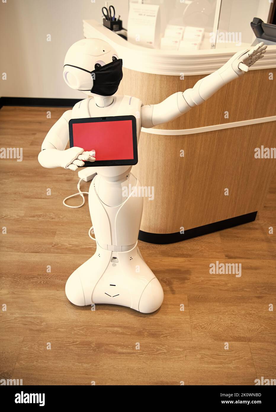 futuristic robot assistant innovative technology in protective mask ...