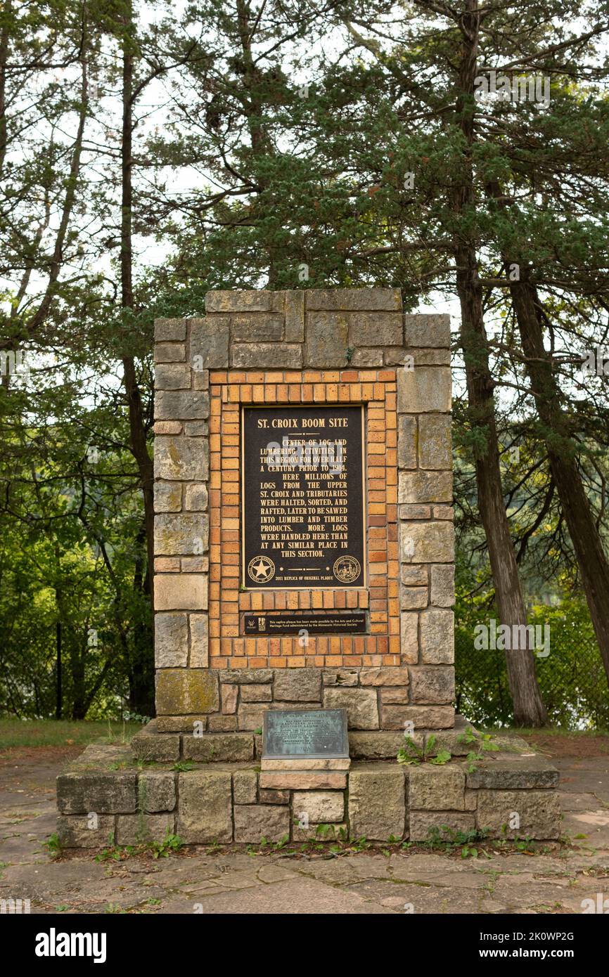 STILLWATER, MN, USA - SEPTEMBER 10, 2022: St. Croix Boom Site monument along St. Croix River. Stock Photo