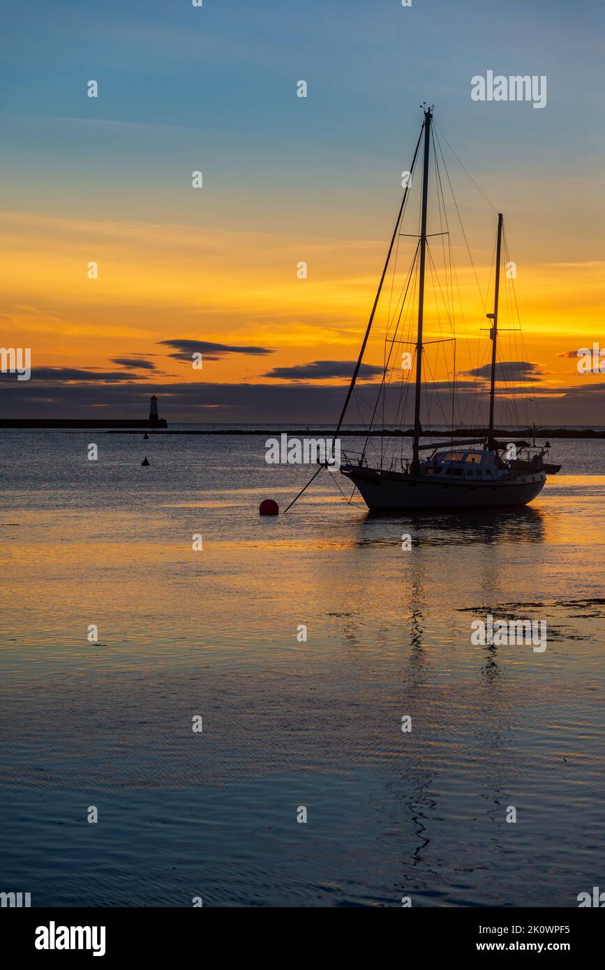 Sunrise at the mouth of the River Tweed, Northumberland, England, UK Stock Photo