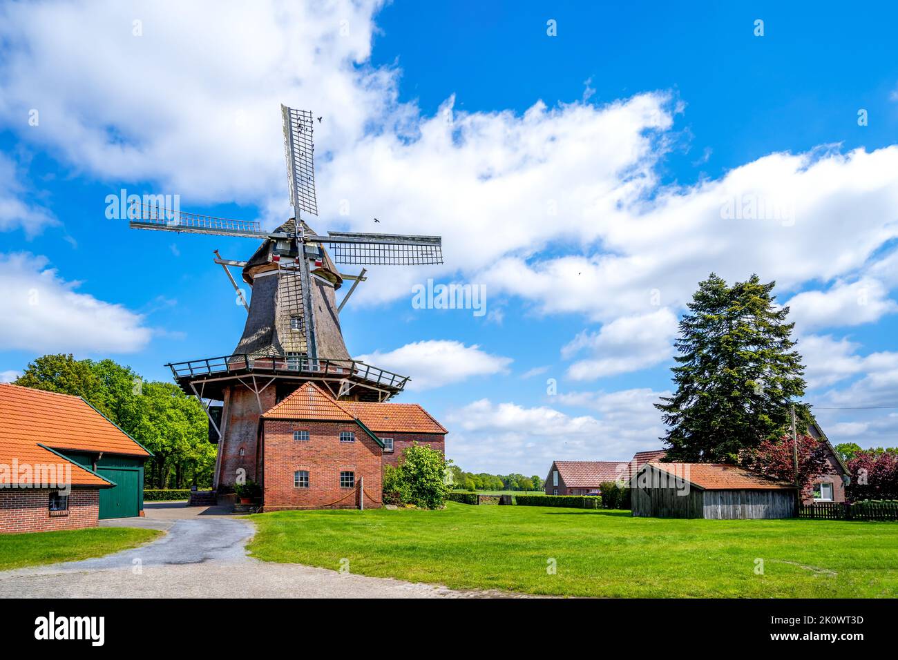 Windmill in Edewecht, East Friesland, Germany Stock Photo