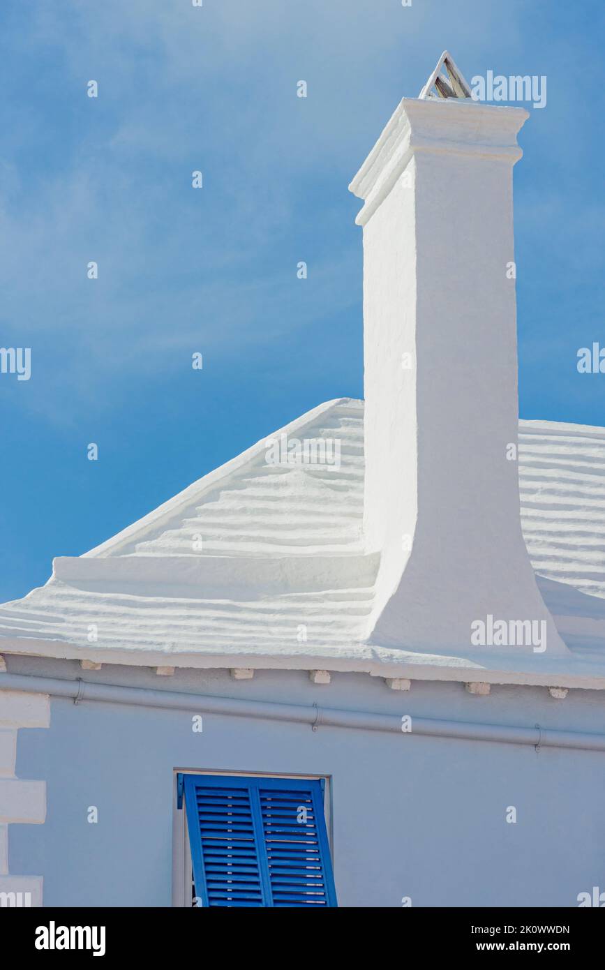 Bermuda Architecture Town of St. George Pastel Blue House Dark Blue Shutters Pretty Blue Sky Stock Photo