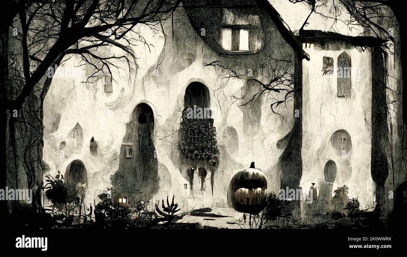 Haunted House with Dark Horror Atmosphere. Haunted Scene House. Stock Photo