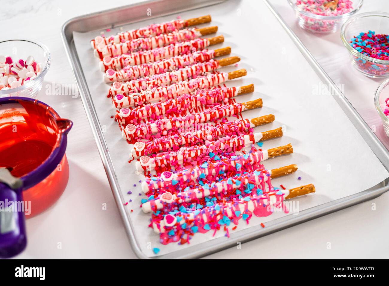 Valentine's Day Chocolate Covered Pretzel Rods Stock Photo Alamy