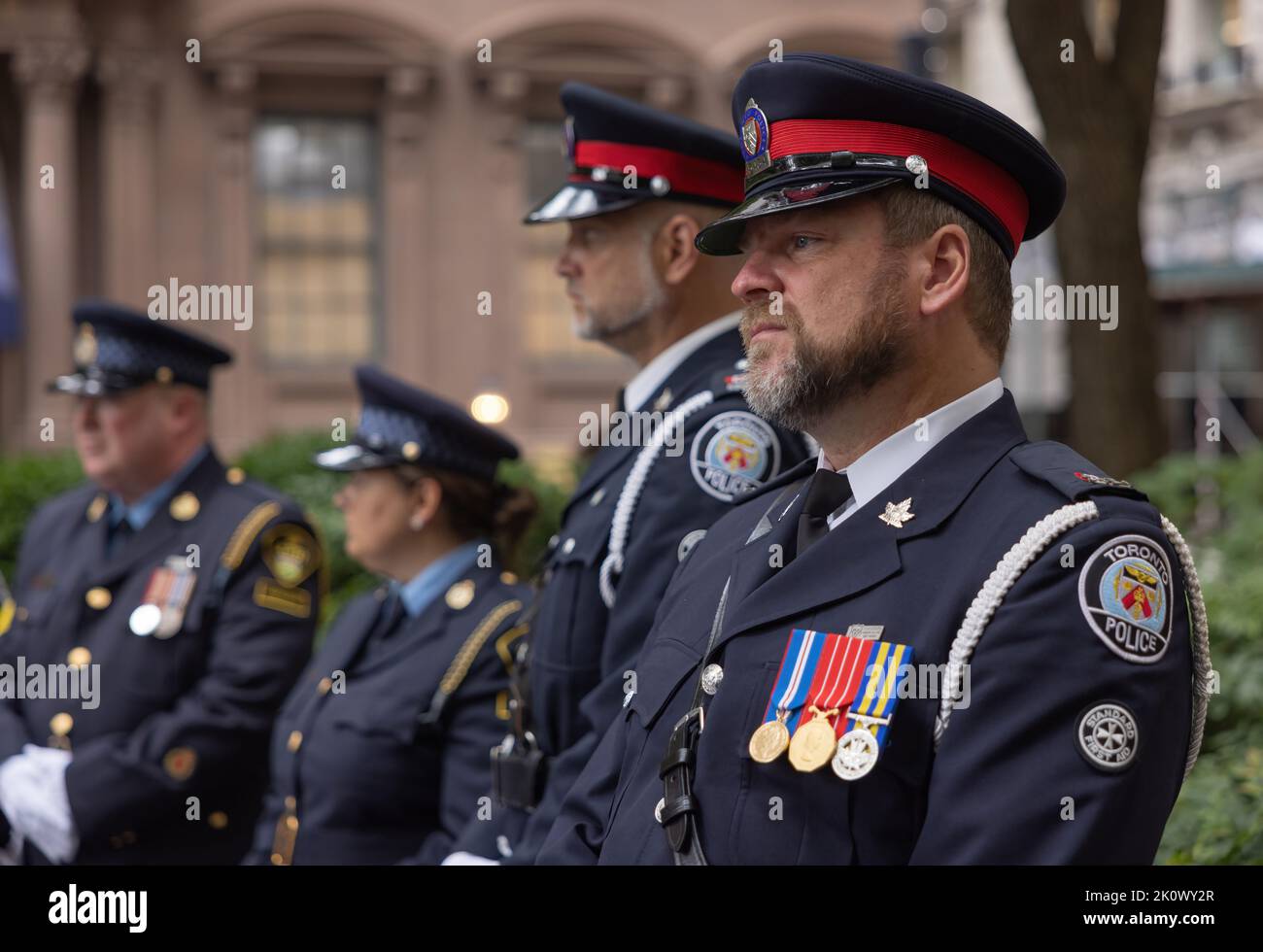 NEW YORK, N.Y. – September 11, 2022: Ontario Provincial Police and Toronto Police Service officers attend a September 11th ceremony in Manhattan. Stock Photo