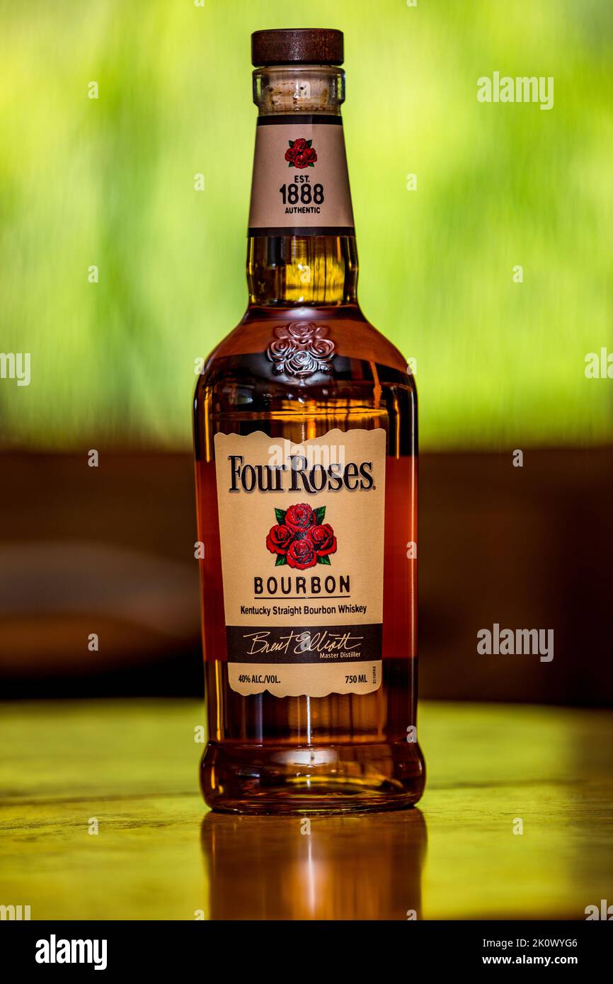 A bottle of Four Roses Bourbon Whisky Stock Photo
