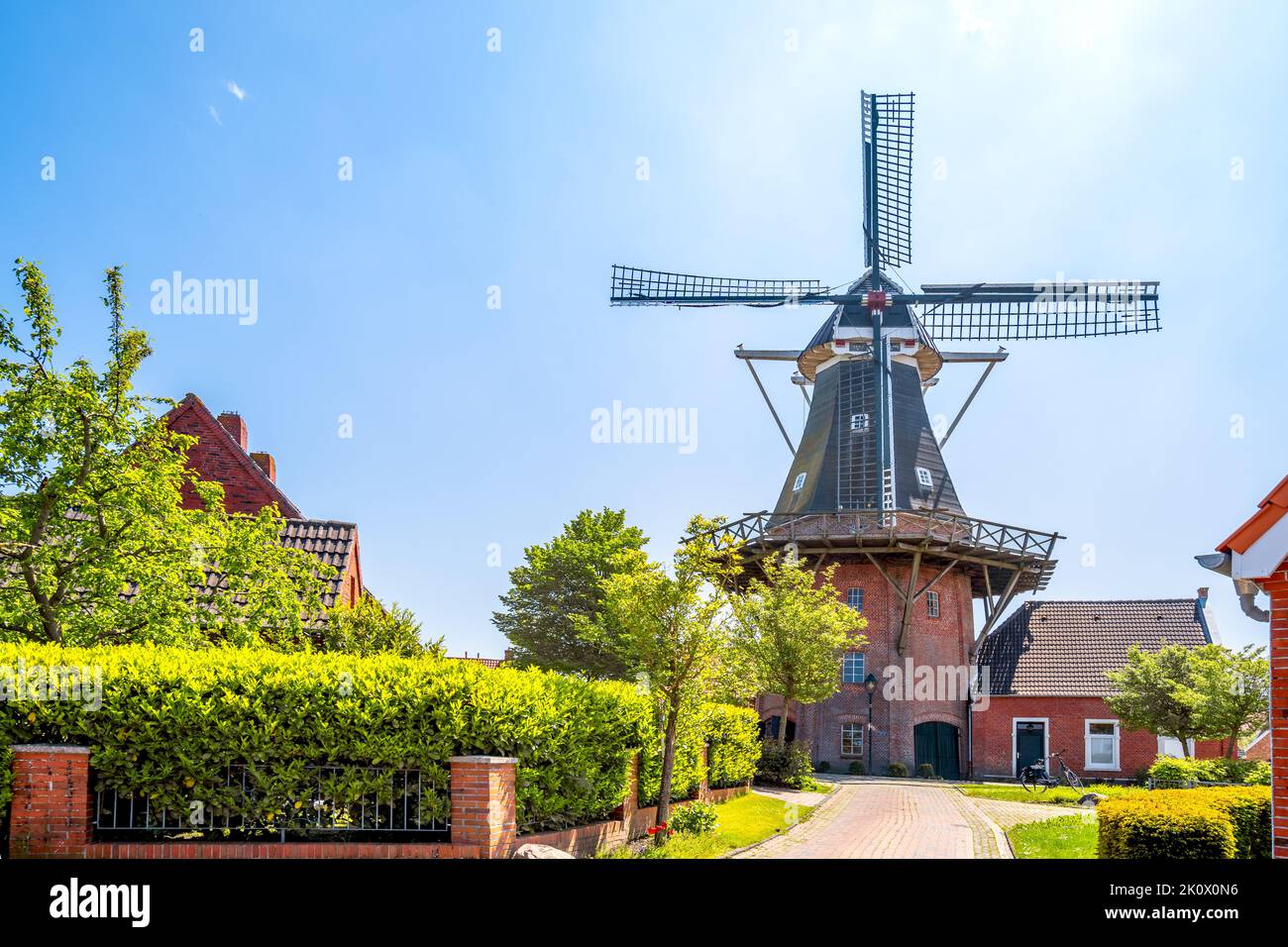 Mill in Rysum, Krummhoern, East Friesland, North Sea, Germany Stock Photo