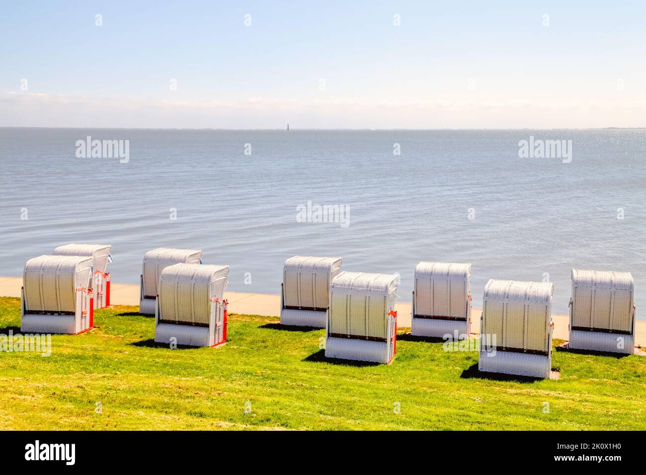 Beach chairs, Promenade at South Beach in Wilhelmshaven, Germany Stock Photo