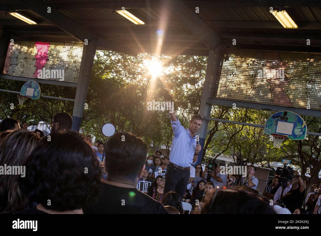 Texas Democratic gubernatorial candidate and former U.S. congressman Beto O'Rourke speaks to supporters at a campaign event in Houston, Texas, U.S. September 13, 2022. REUTERS/Adrees Latif Stock Photo