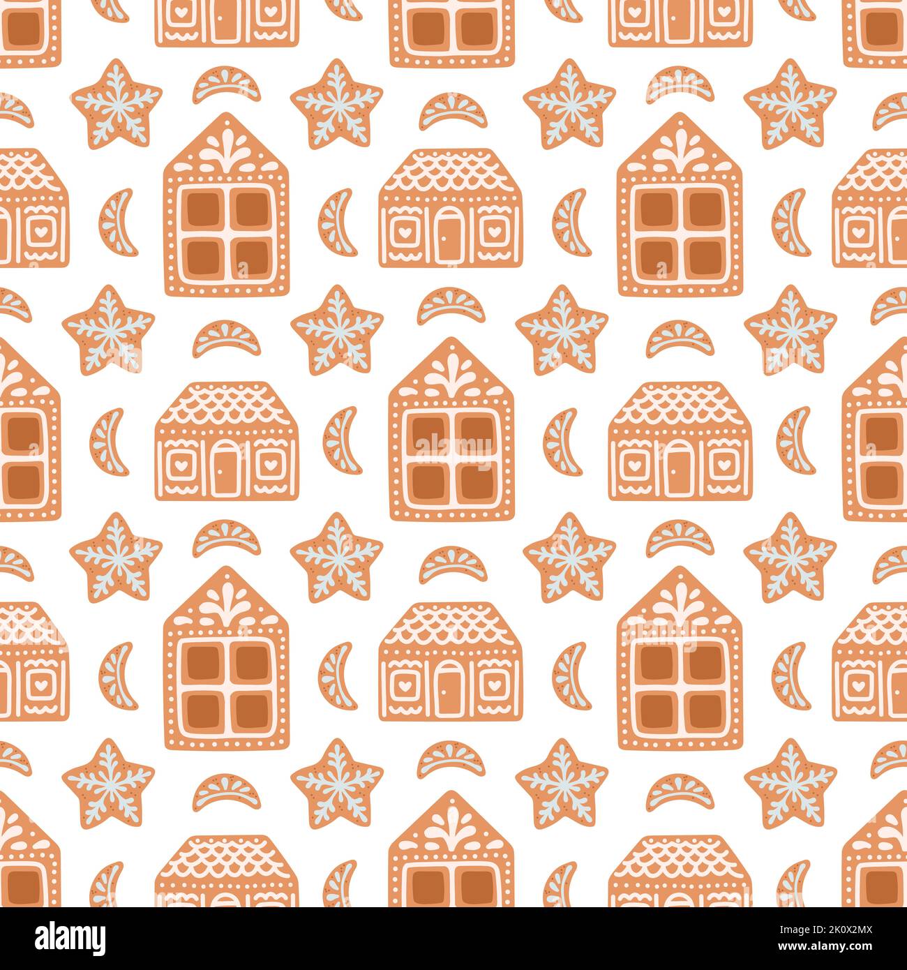 Gingerbread Christmas seamless pattern house cookies isolated on white ...