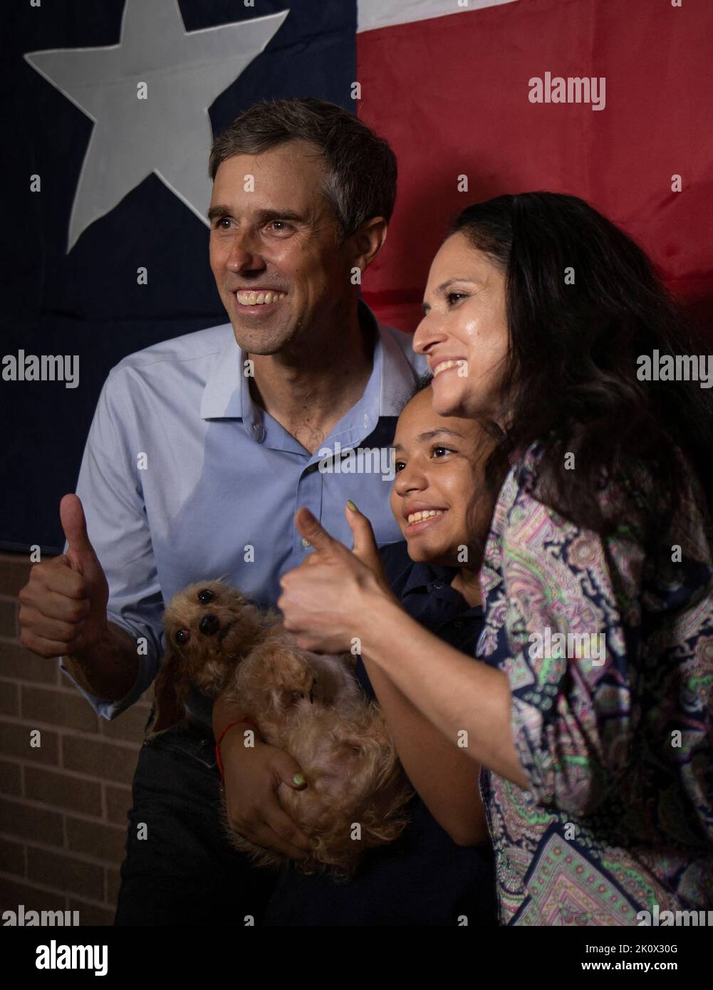 Texas Democratic gubernatorial candidate and former U.S. congressman Beto O'Rourke poses for photographs with supporters during a campaign event in Houston, Texas, U.S. September 13, 2022. REUTERS/Adrees Latif Stock Photo