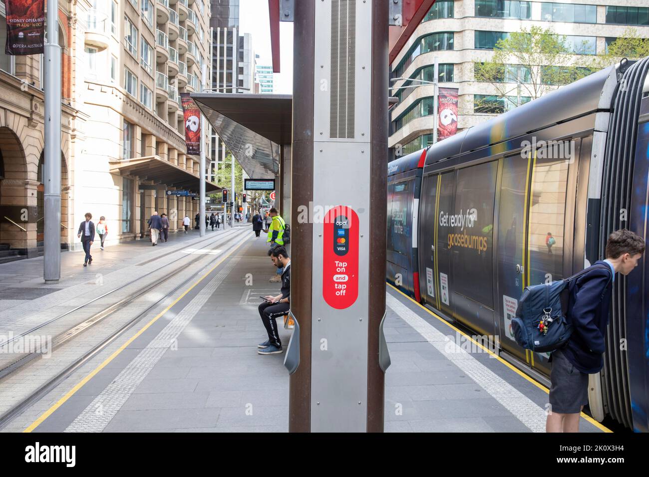 Bridge street stop, a Sydney light rail tram station in George street,Sydney city centre,NSW,Australia Stock Photo