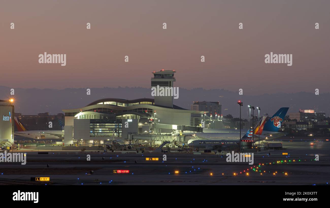 Los Angeles International Airport, California, USA - September 12, 2021: Midfield Satellite Concourse North shown at dusk. Stock Photo