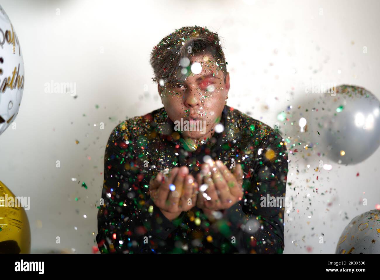 Birthday session with brilliant colors and self enjoyment Stock Photo