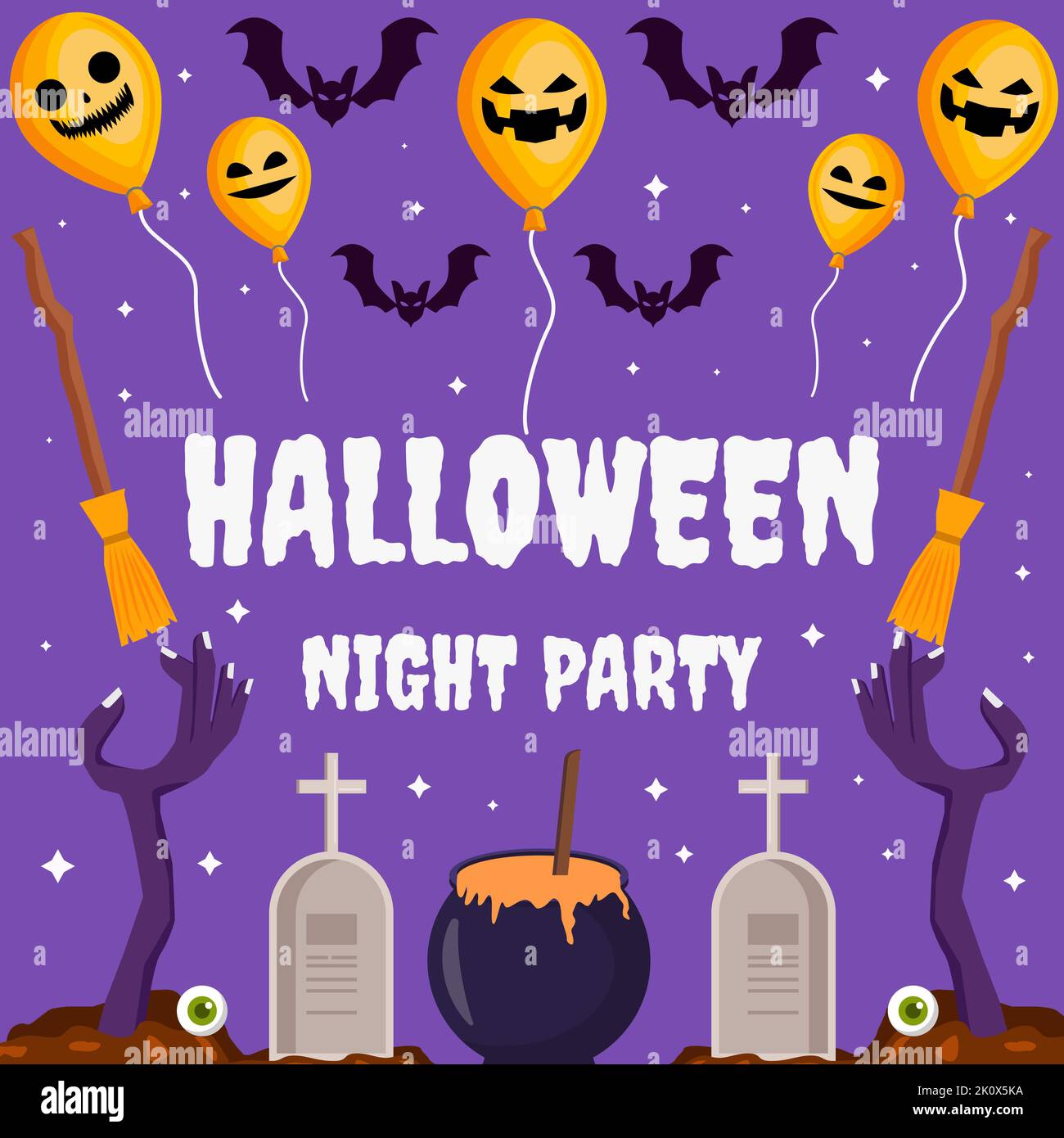 flat design halloween night party illustration Stock Vector Image & Art ...
