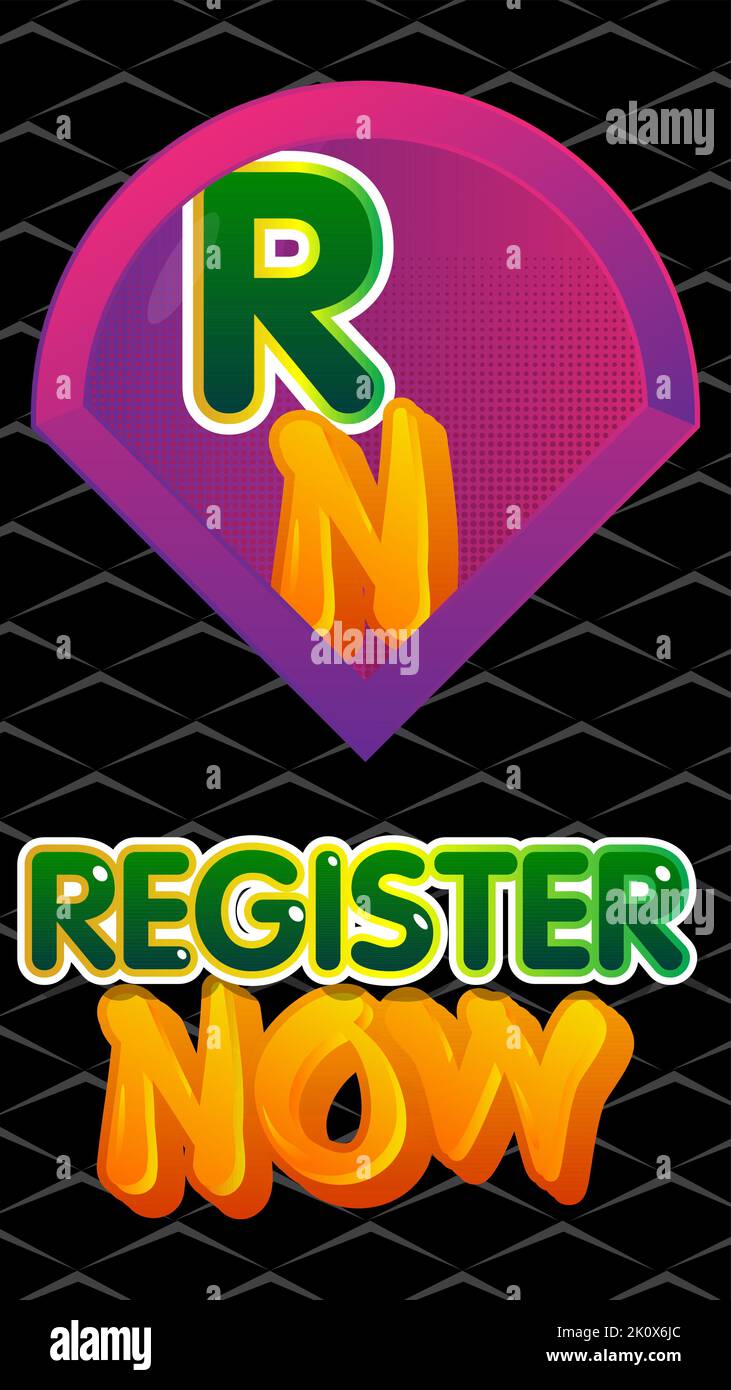 Register Now icon. Superhero coat of arms. Colorful comic book style ...