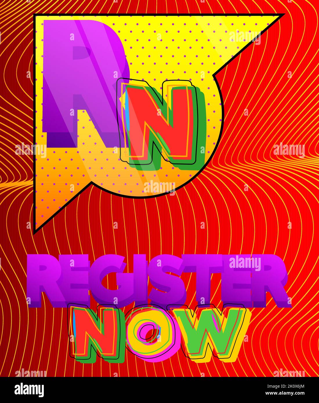 Register Now icon. Superhero coat of arms. Colorful comic book style ...