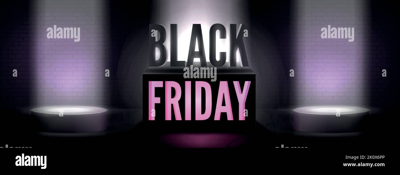 Black friday modern neon light box with podium spotlights for seasonal