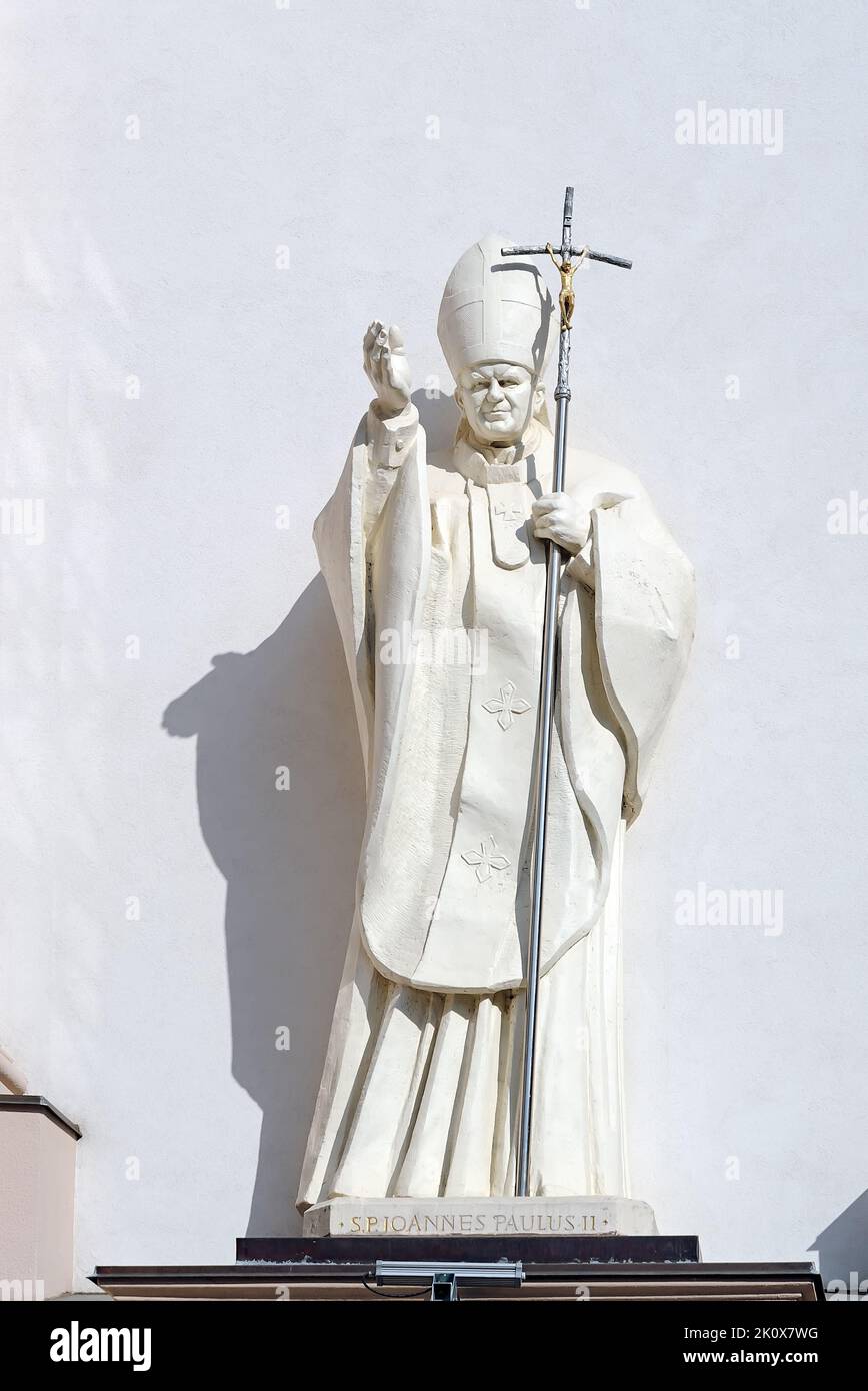 The statue of Pope John Paul II on the facade of the Assumption of the Blessed Virgin Mary Cathedral, Odesa Ukraine Stock Photo