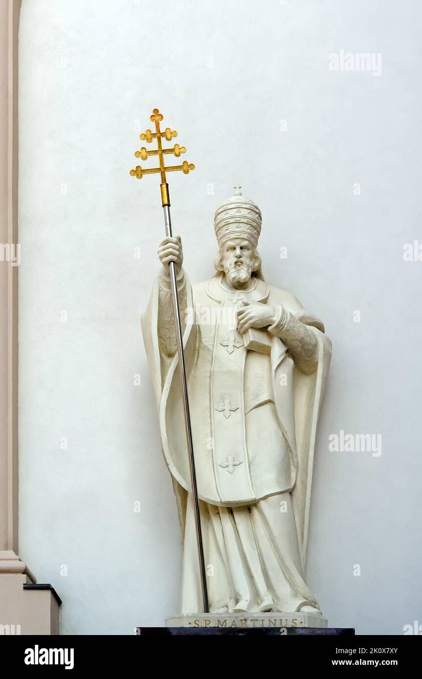 The statue of Saint Martin I the Pope on the facade of the Assumption of the Blessed Virgin Mary Cathedral, Odesa Ukraine Stock Photo