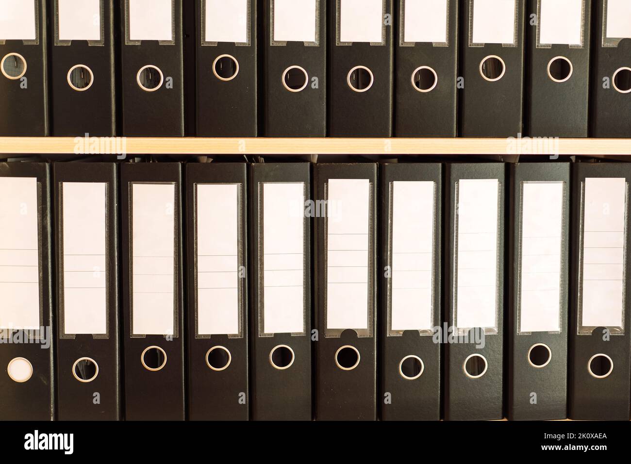 Black office folders standing on cabinet shelves Stock Photo
