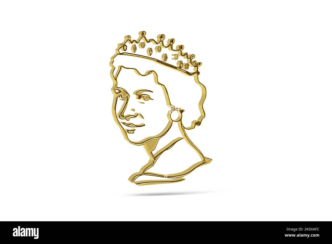 Golden 3d queen icon isolated on white background - 3d render Stock Photo