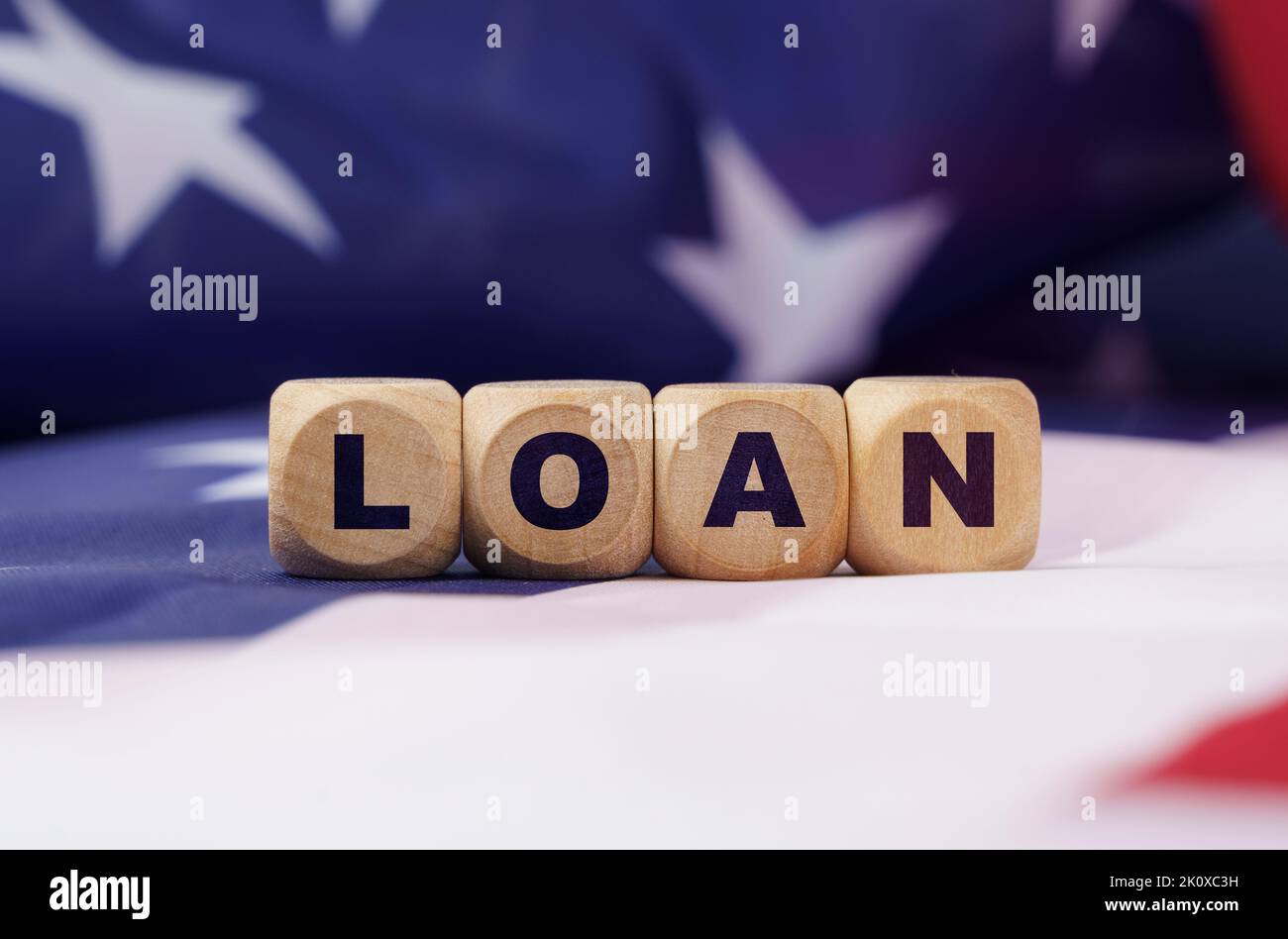 American economy and business concept. The US flag has cubes with the ...