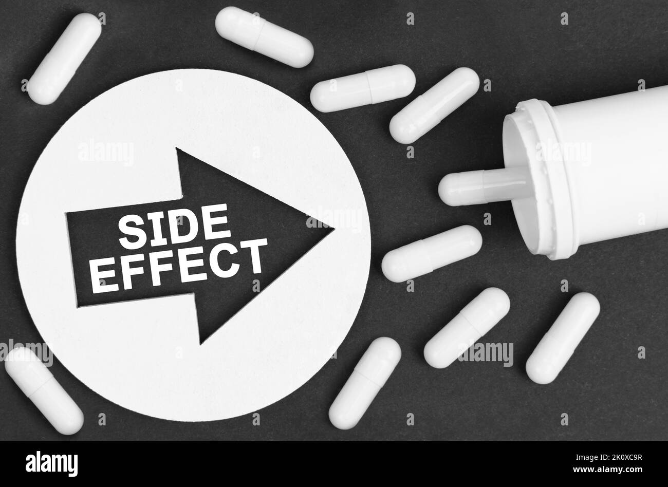 Medicine concept. Pills on a black background. They are indicated by a