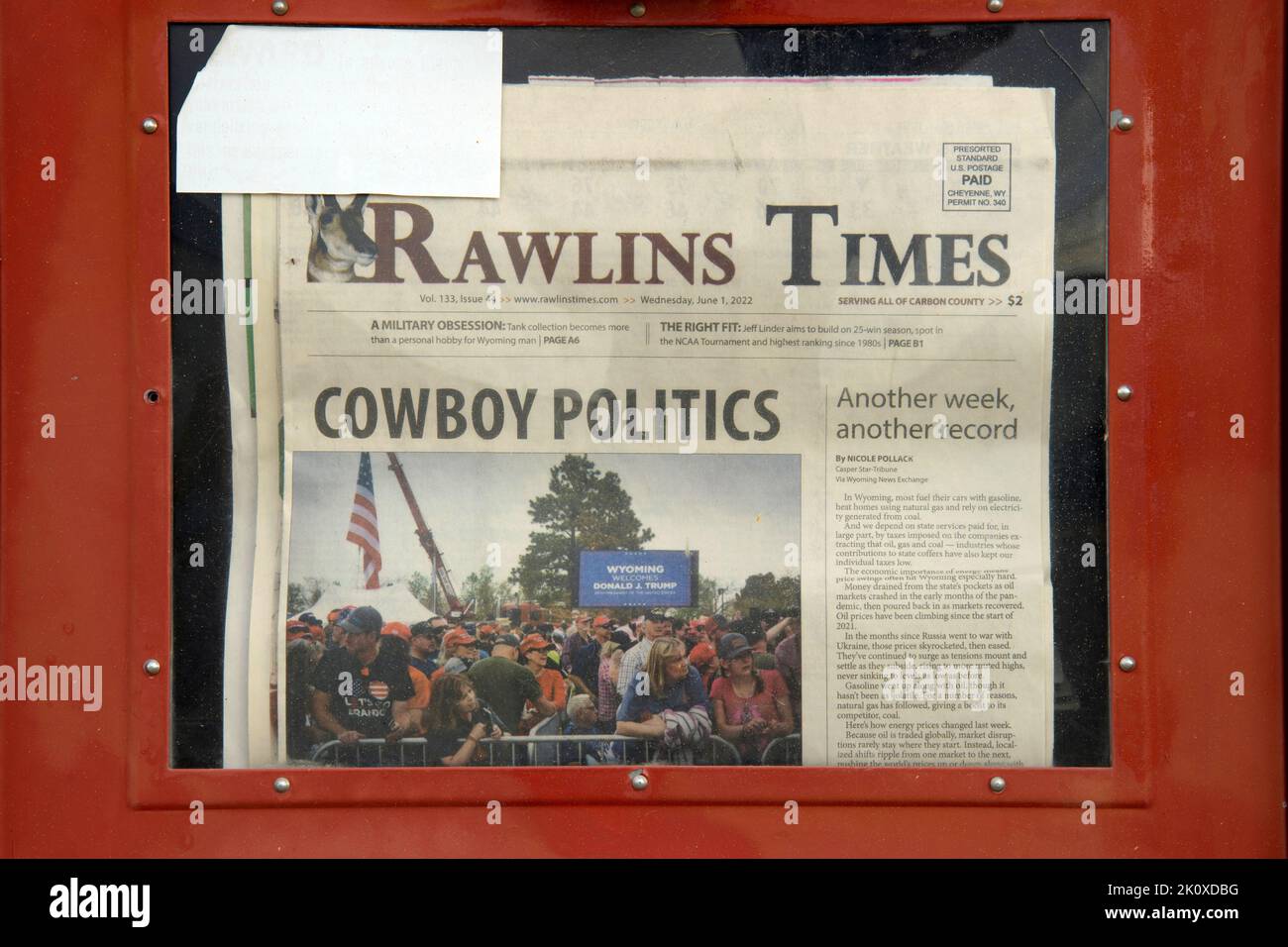 USA, Wyoming, Rawlins, Newspaper Stock Photo