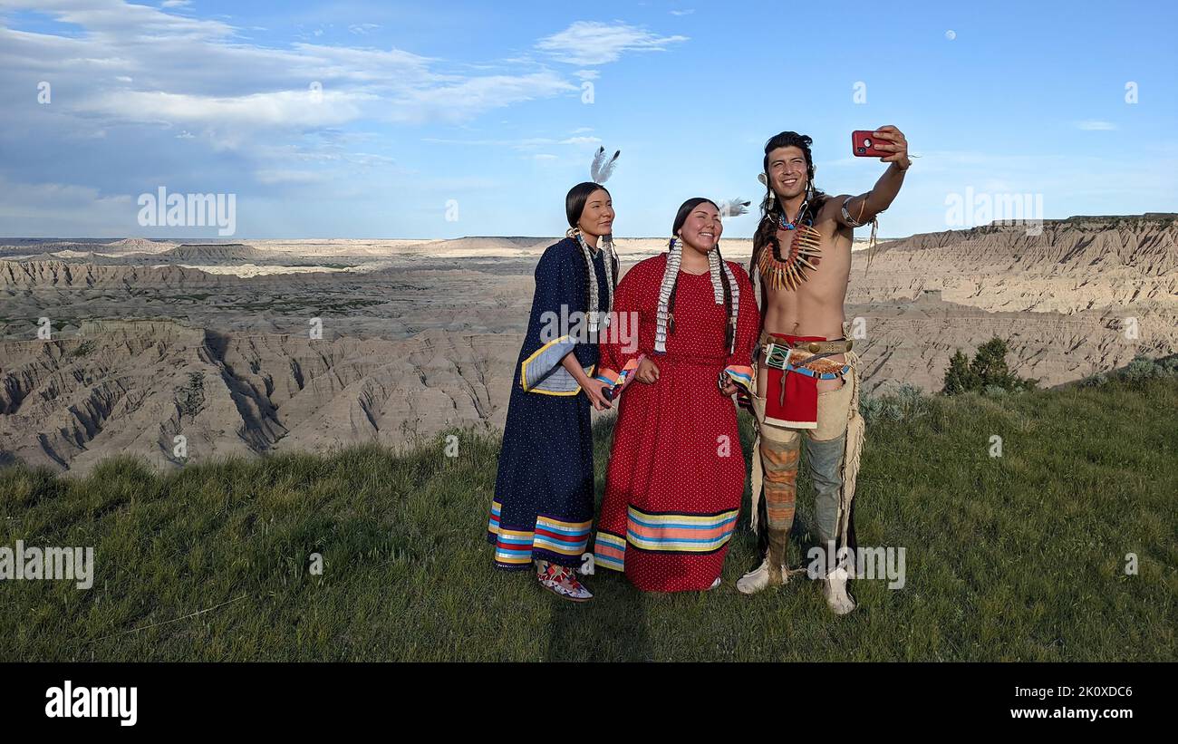 USA, Great Plains, South Dakota, Badlands, Sefie Indians Stock Photo