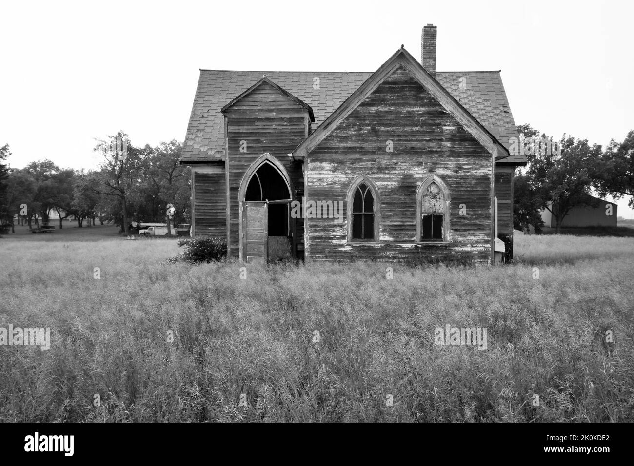 USA, Great Plains, North Dakota, Abandoned Church Stock Photo