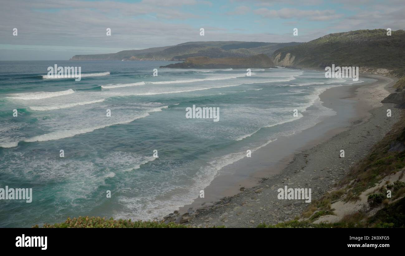 a summer morning shot of surf at south cape bay in sw tasmania Stock Photo