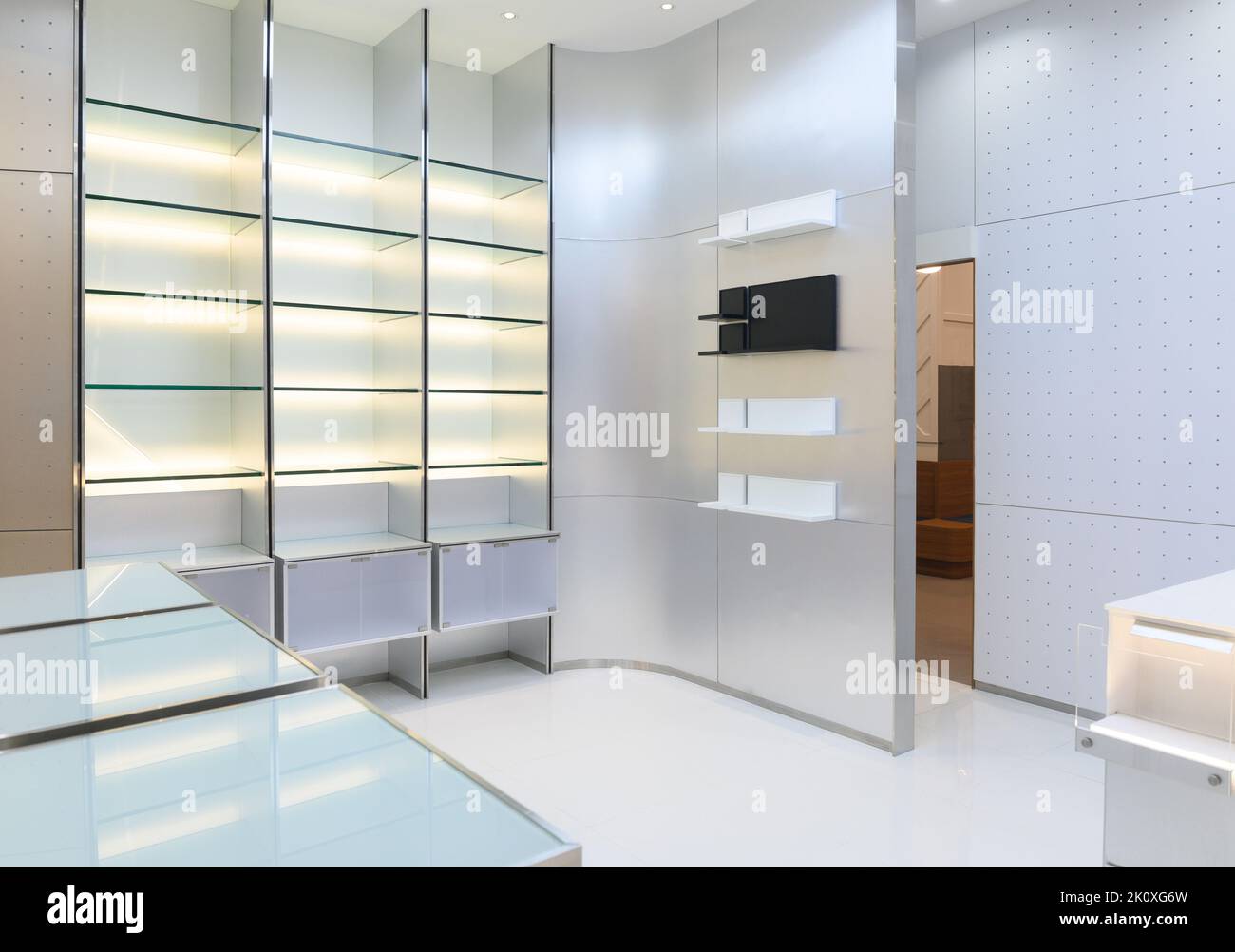 Interior of empty store with shelves Stock Photo