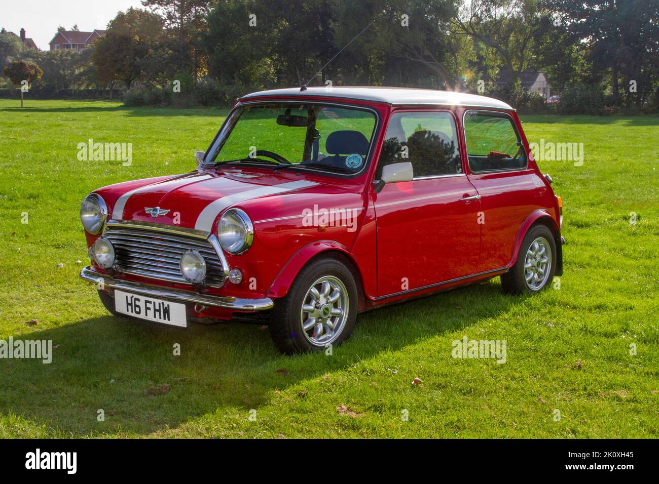 2000 Red ROVER MINI COOPER 1 multi-coloured 1275cc 4 speed manual at the Southport Classic car and Speed event in Victoria Park, UK Stock Photo