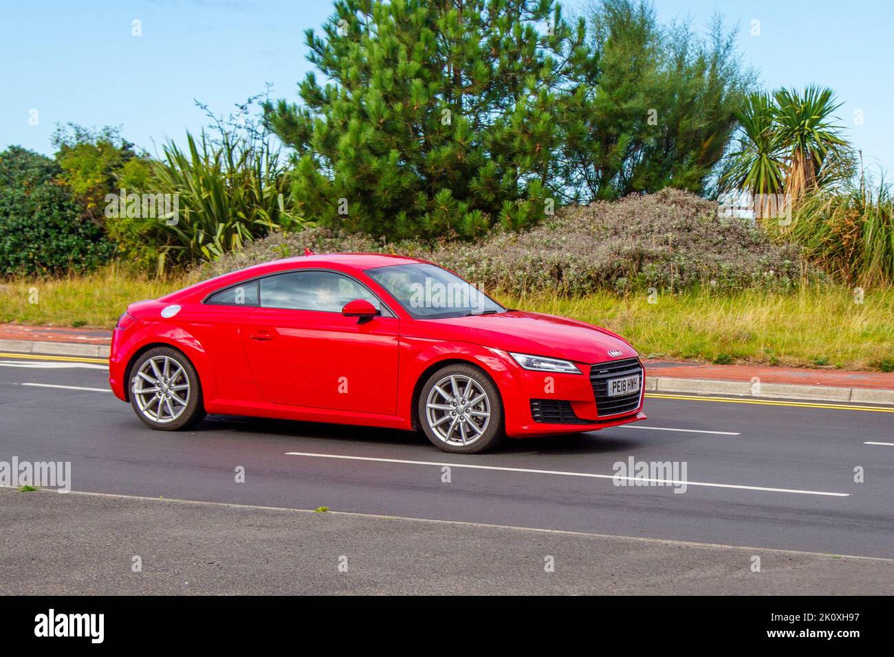 2018 Red AUDI TT TDI QUATTRO S LINE BLACK EDITION 1968cc Diesel 6 speed Semi-automatic; at the Southport Classic car and Speed event on the seafront promenade. UK Stock Photo