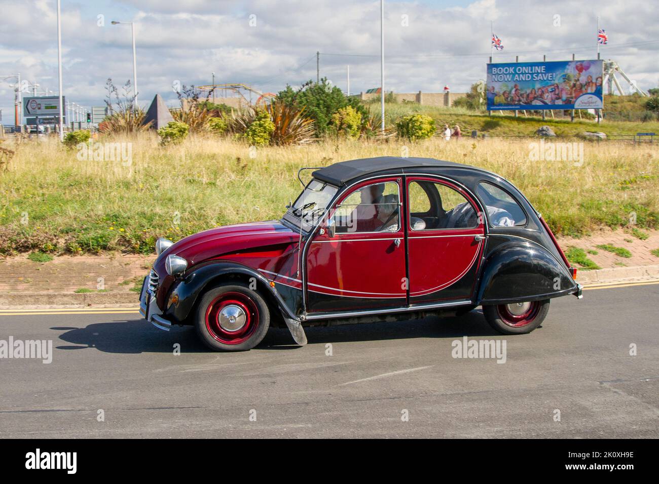 1989 80s eighties French CITROEN 2CV DOLLY black 602cc petrol 4 speed manual; on display at the Southport Classic car and Speed event on the seafront promenade. Stock Photo