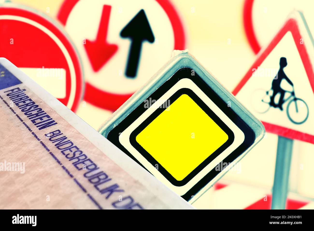 German Driving License And Road Signs Stock Photo Alamy