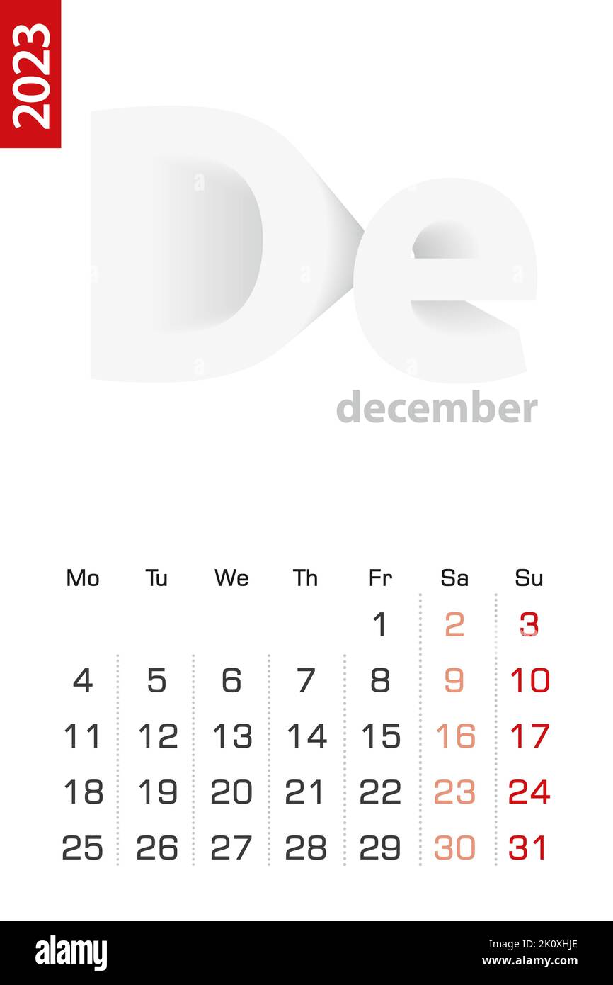 Minimalist calendar template for December 2023, vector calendar in English.  Vector calendar for 2023 Stock Vector Image & Art - Alamy