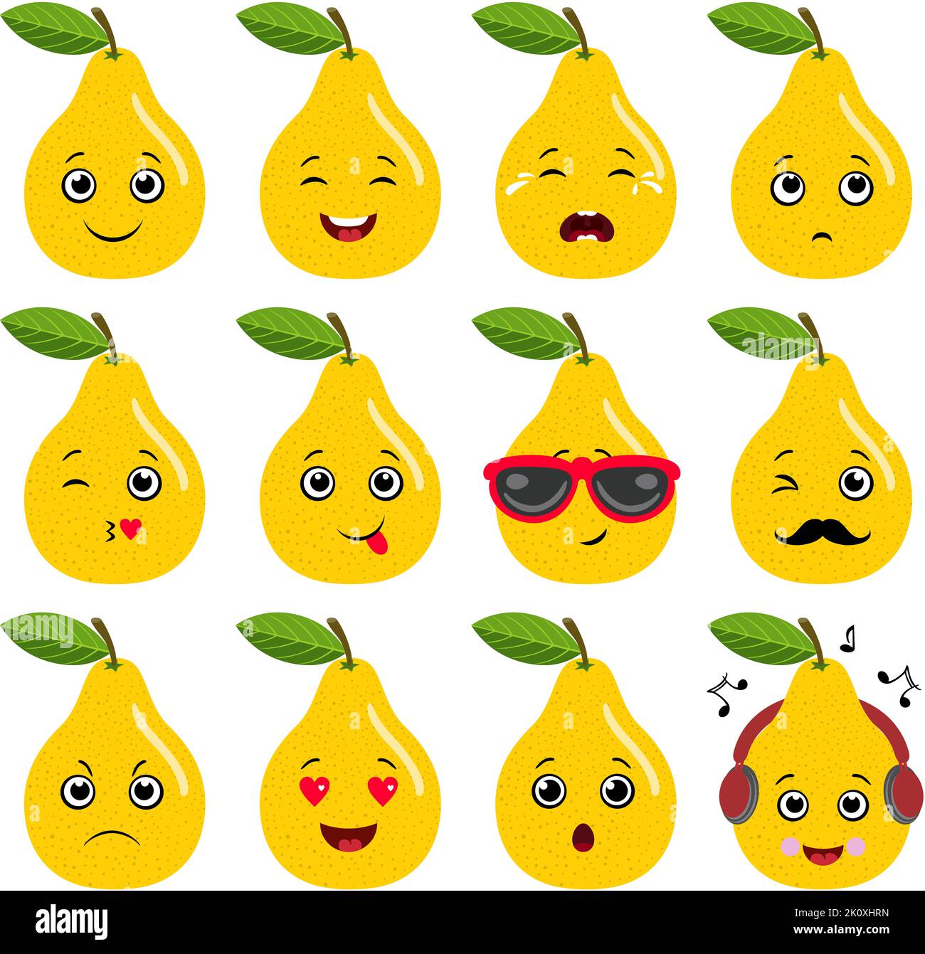 Set of a yellow pear with different expressions Stock Photo Alamy