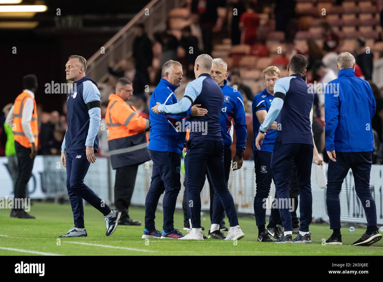 Chris Wilder manager of Middlesbrough and Steve Morison manager of Cardiff City shake hands after the Sky Bet Championship match Middlesbrough vs Cardiff City at Riverside Stadium, Middlesbrough, United Kingdom, 13th September 2022  (Photo by James Heaton/News Images) in Middlesbrough, United Kingdom on 9/13/2022. (Photo by James Heaton/News Images/Sipa USA) Stock Photo